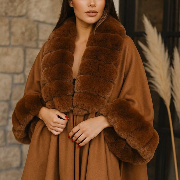 Saks Fifth Avenue Luxe Faux Fur Cape — One Size ✨ - Picture 1 of 9